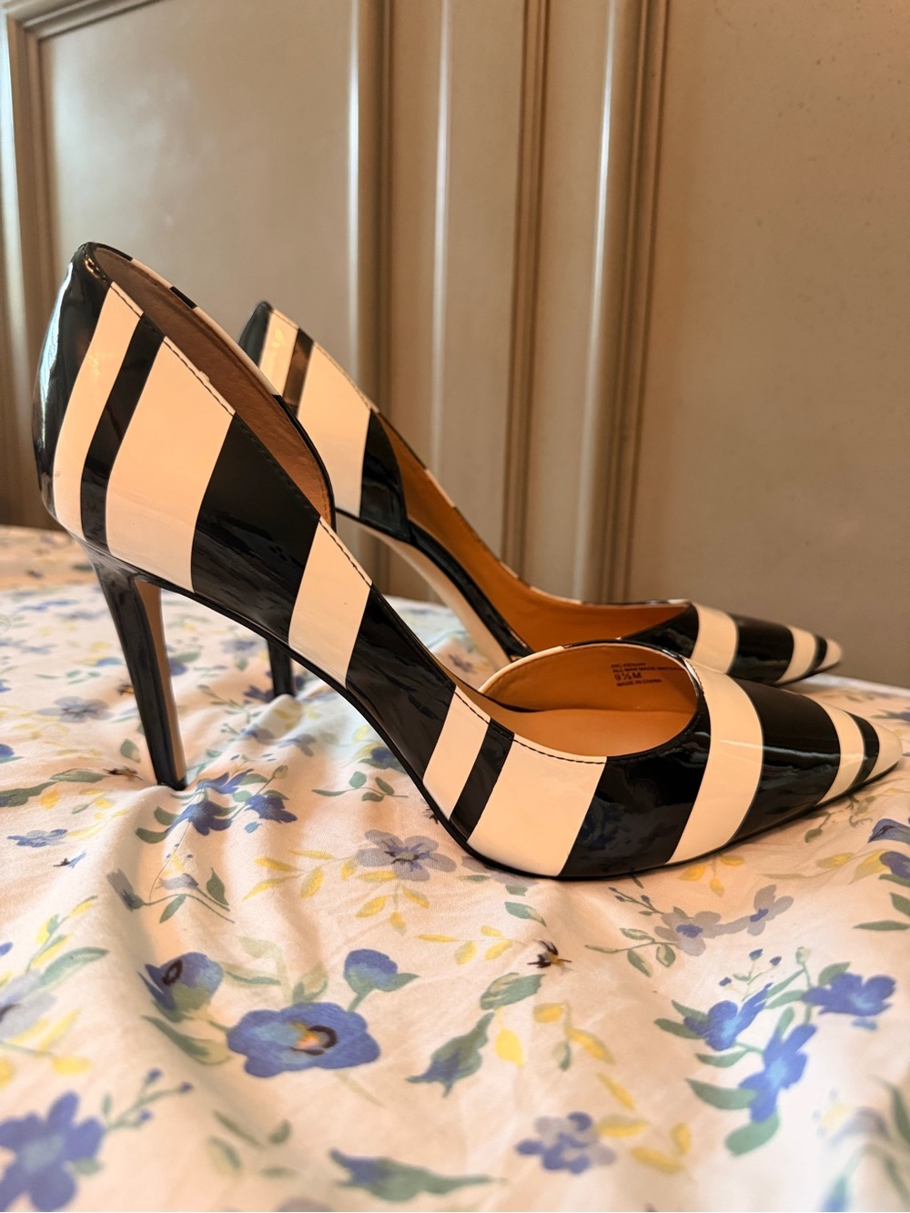 INC International Concepts Black and White Striped Pointed-Toe Pumps